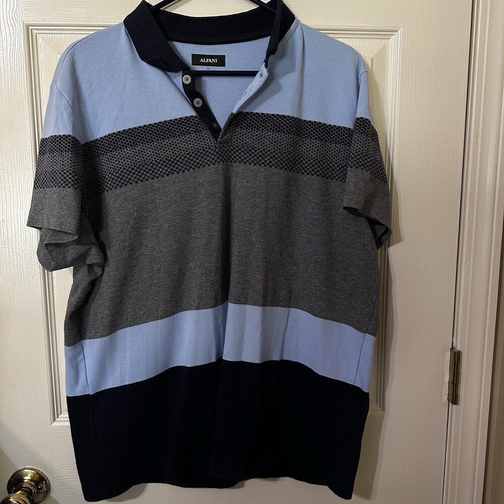 Alfani Men’s Short Sleeve Colorblock Blue and Gray Polo Size XL